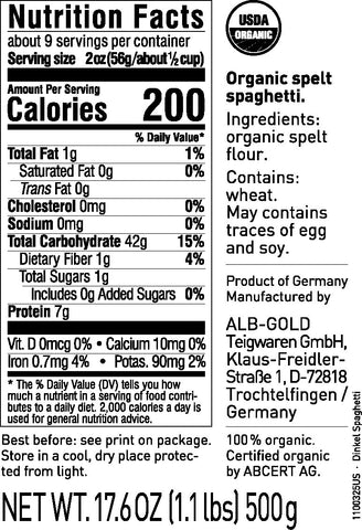 White Spelt Pasta Spaghetti